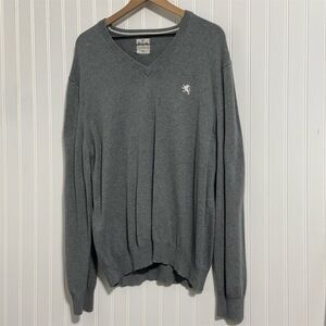 EXPRESS Men's XL V-Neck Sweater‎ Gray 100% Cotton Pullover Lion Logo Classic